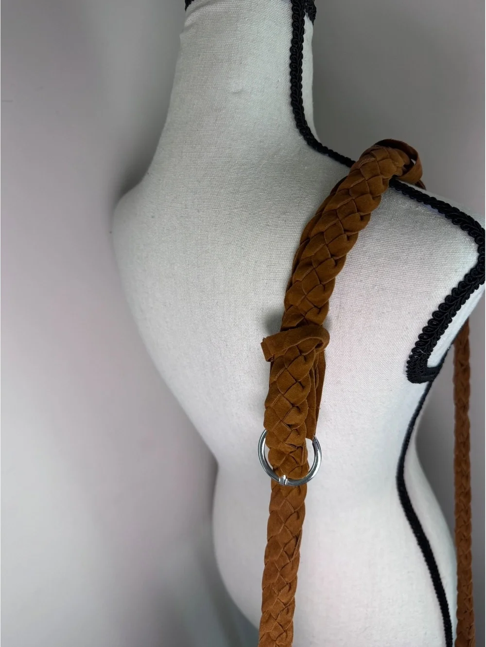 Brown Faux Suede Fringe Crossbody Bag Braided Strap Boho Western Festival